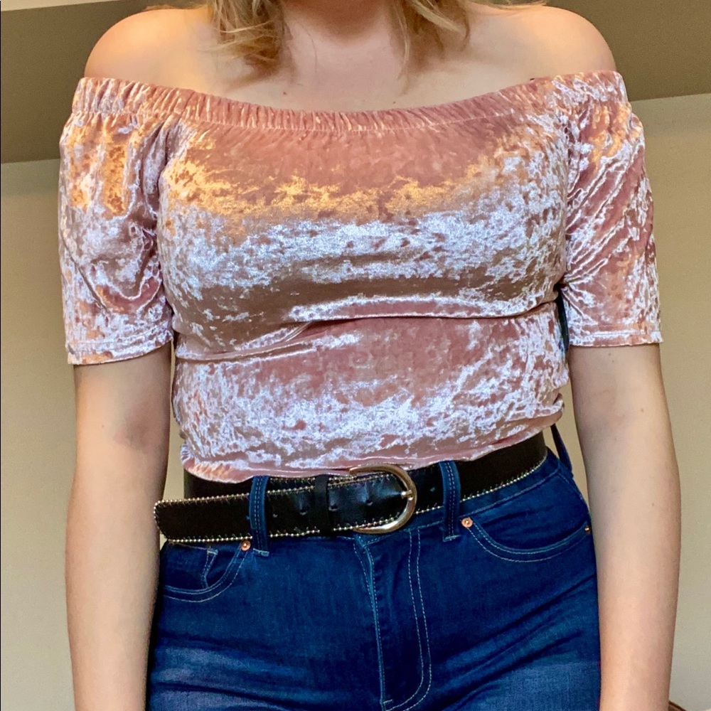 NWT Crushed Velvet Off-Shoulder Top